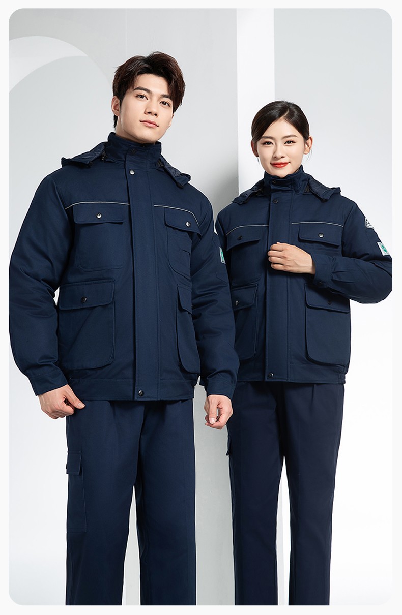 FJD8899 冬季純棉防靜電工作服棉衣定制加厚棉服加油站防寒棉襖大衣勞保服(圖13)