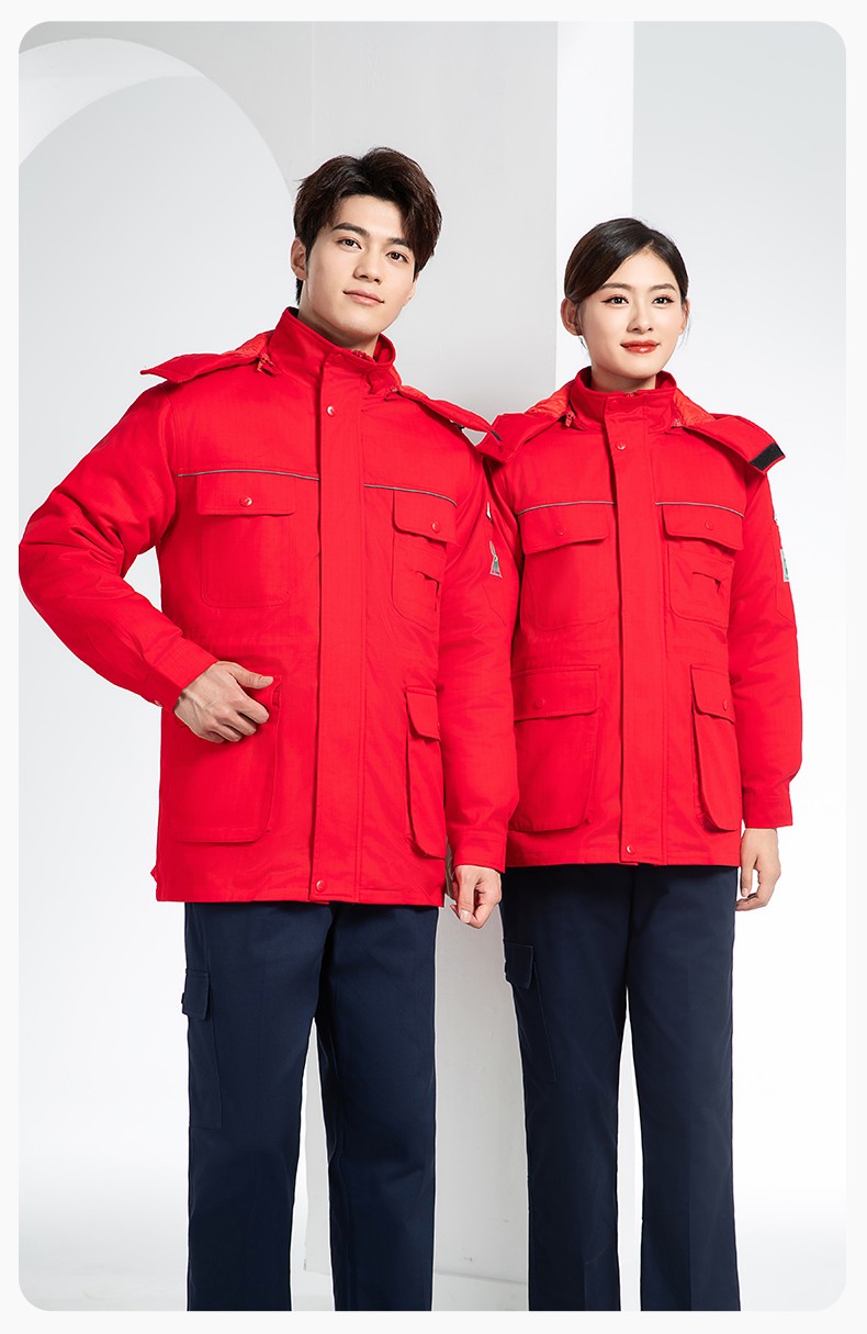 FJD8899 冬季純棉防靜電工作服棉衣定制加厚棉服加油站防寒棉襖大衣勞保服(圖18)