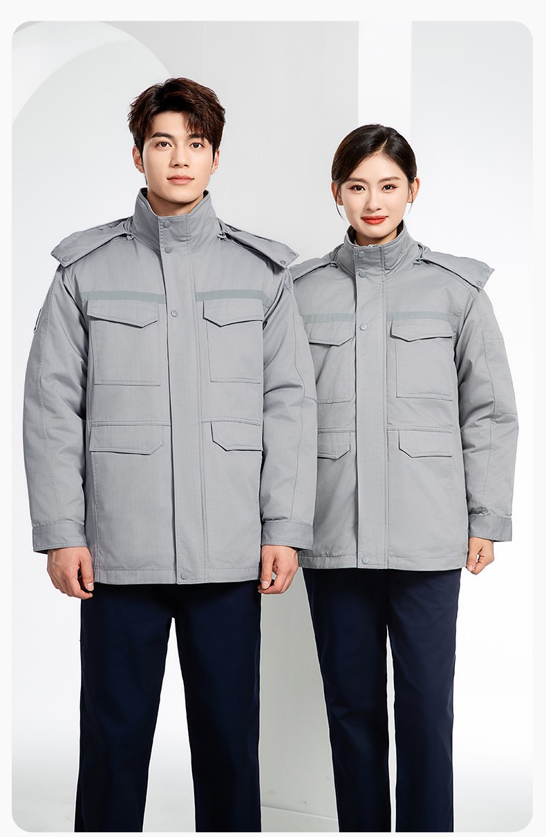 JC-3D02M 冬季防靜電棉服定制工作服拼色CVC工裝加油站機修車間廠服勞保服(圖13)