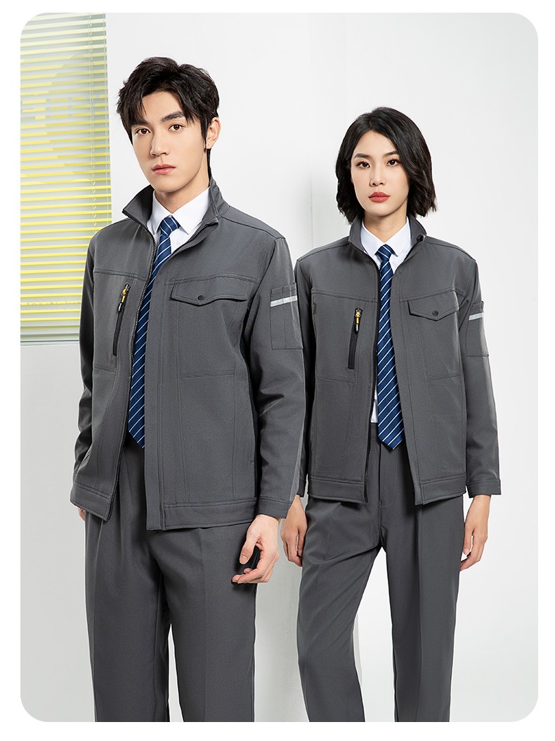 YJ-6509  立領工作服春秋男純色拉鏈款套裝工廠車間汽修機修服勞保服定制(圖23)