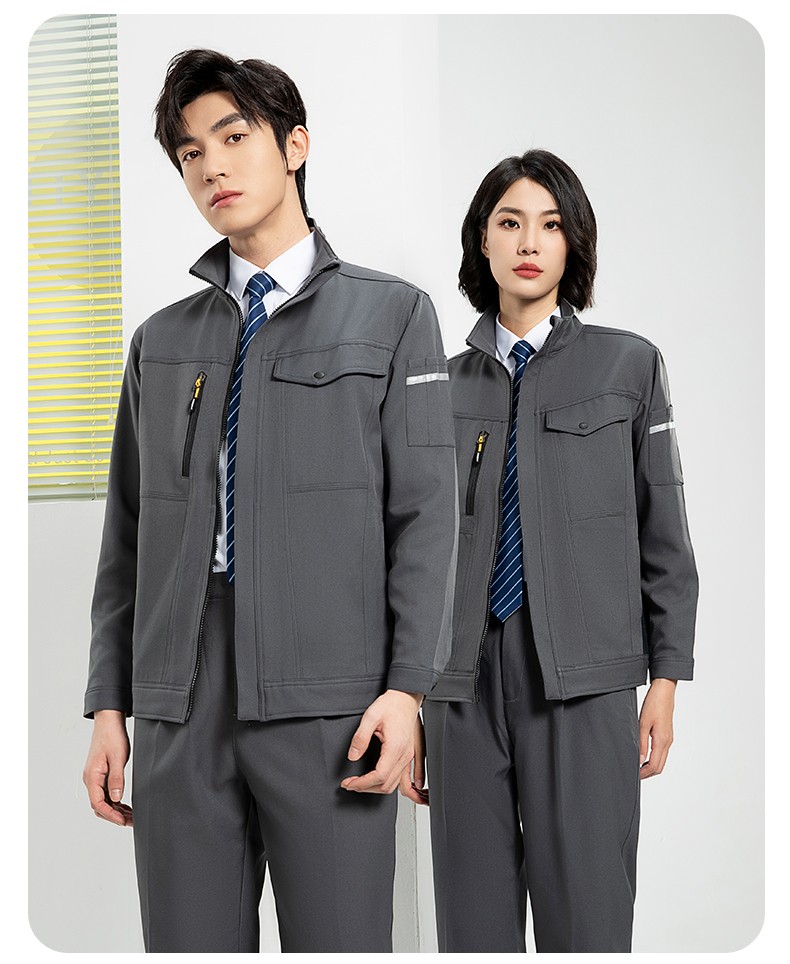YJ-6509  立領工作服春秋男純色拉鏈款套裝工廠車間汽修機修服勞保服定制(圖22)
