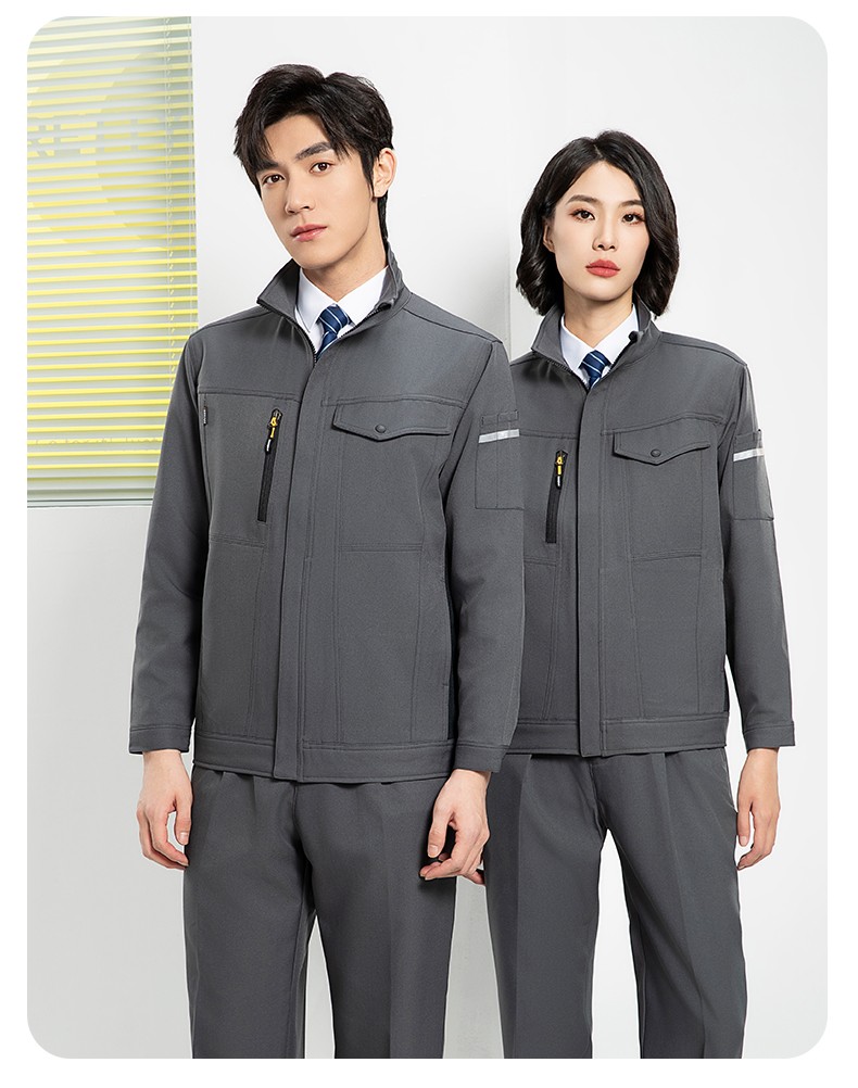 YJ-6509  立領工作服春秋男純色拉鏈款套裝工廠車間汽修機修服勞保服定制(圖24)