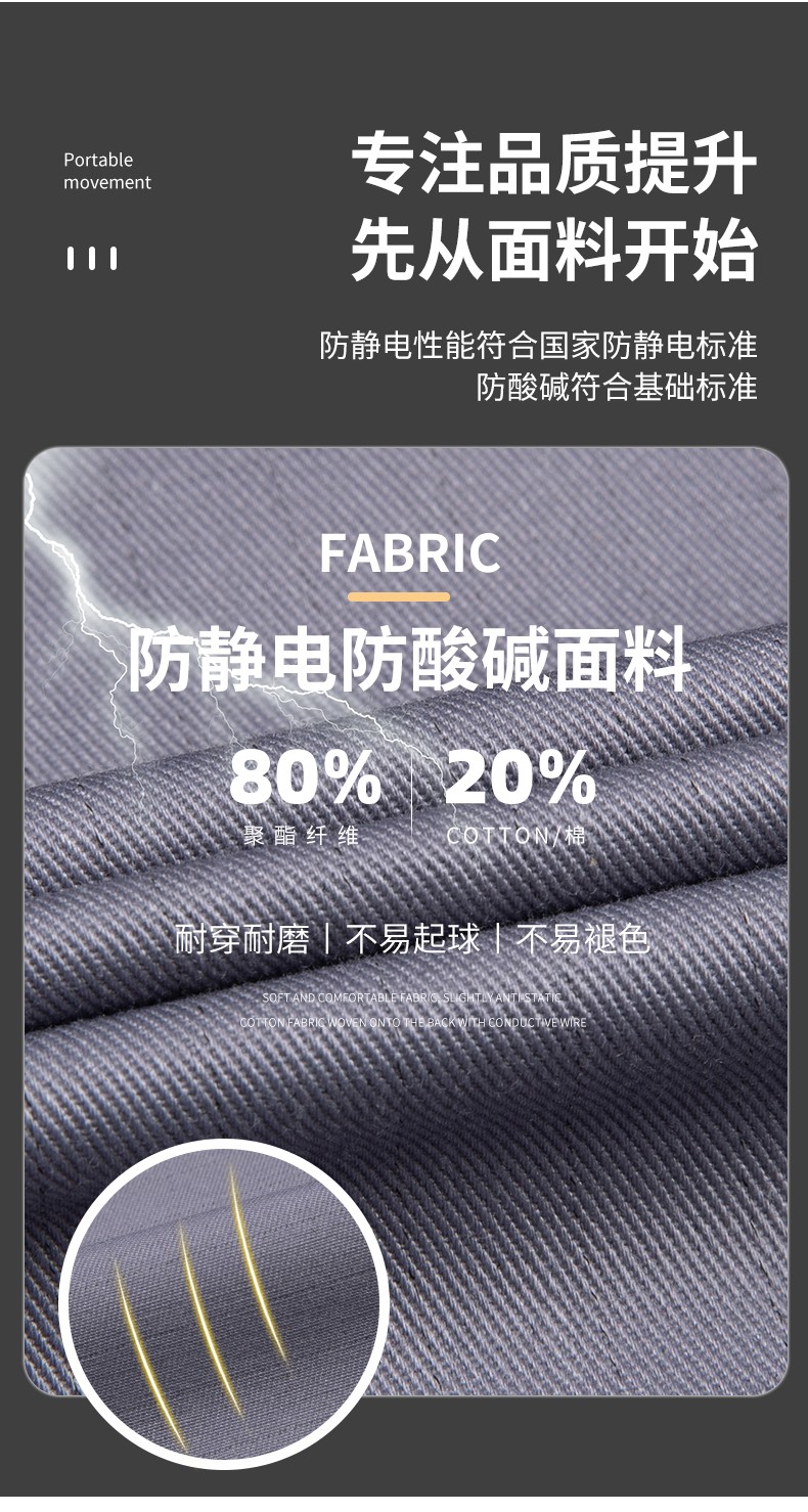 YJ-1302 防靜電防酸堿工作服套裝男春秋化工廠反光條耐磨工裝勞保服定制(圖6)
