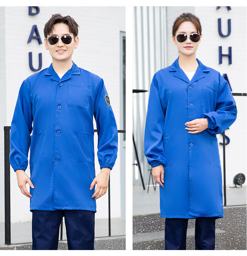TZ011 恒漉防靜電防酸堿藍白大褂定制車間實驗室防護服耐腐蝕工 作服印字(圖18)