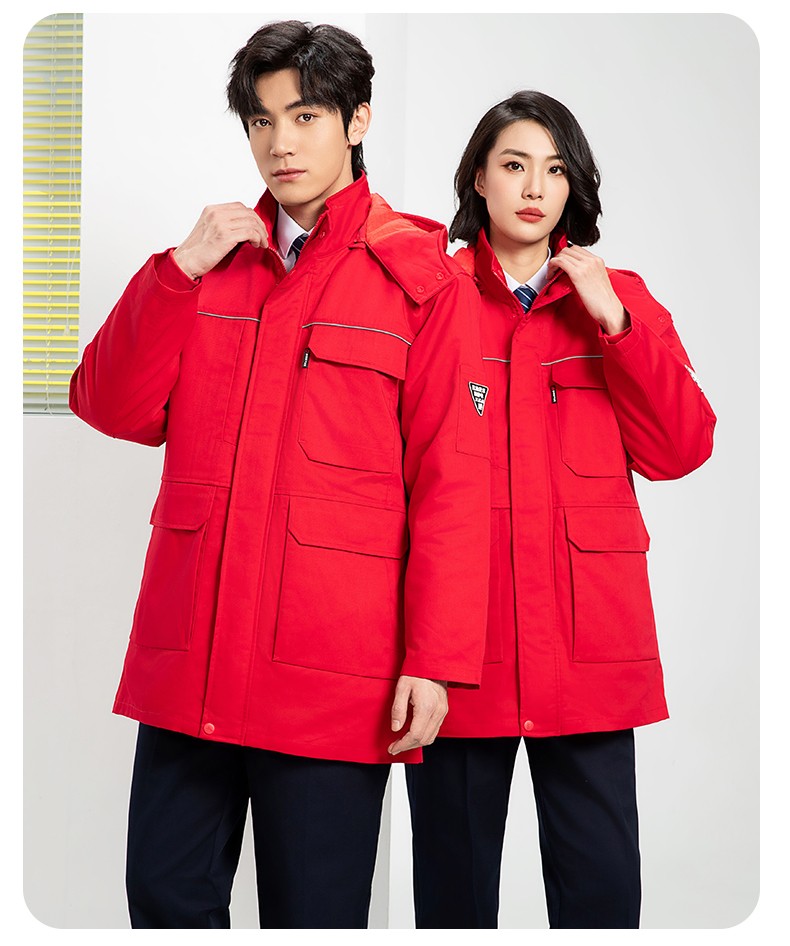 YJ-8824 冬季防靜電棉服男可拆卸純色加厚防寒保暖外套車間工廠團體服定制(圖23)