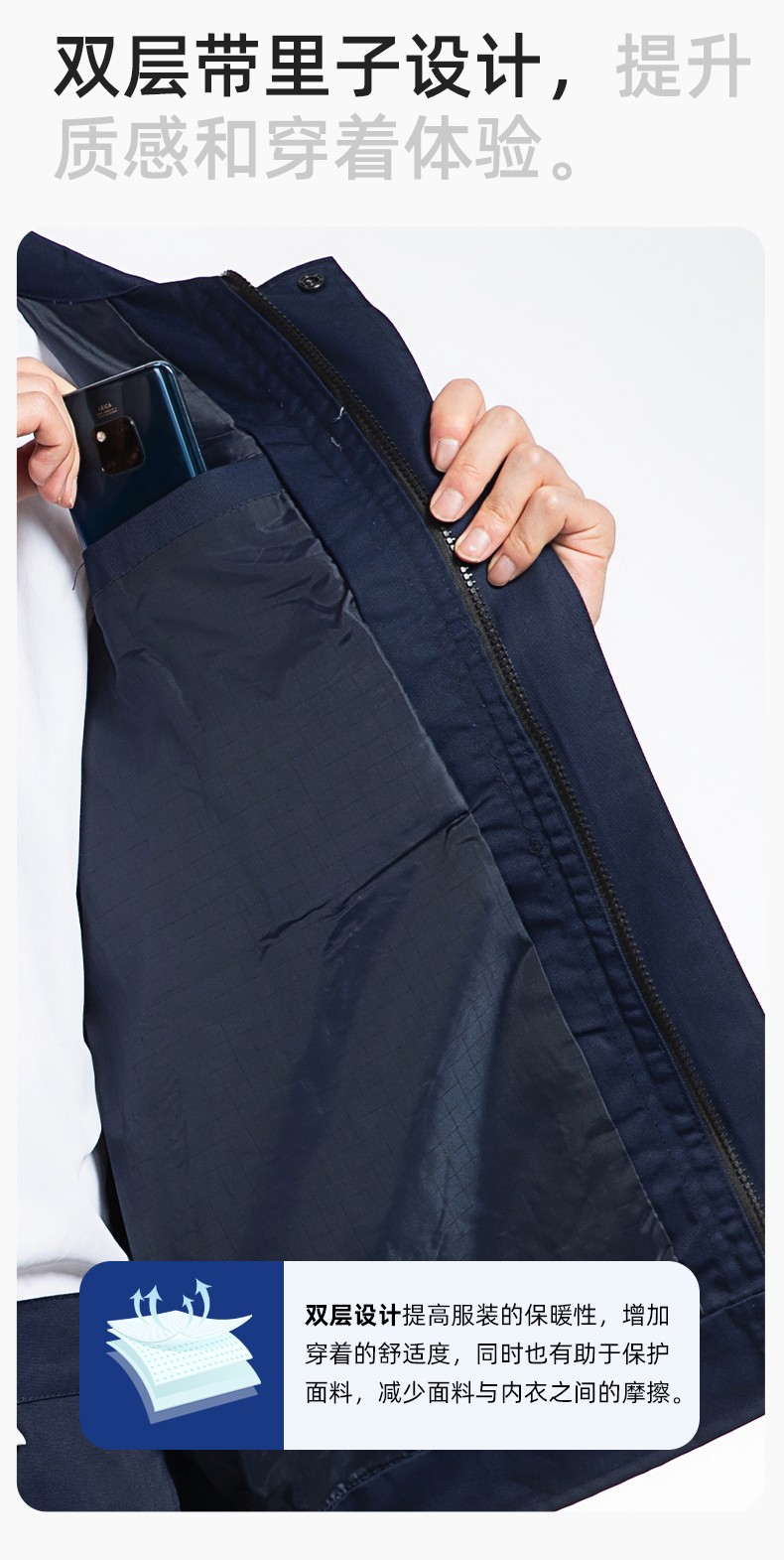 YM-20801S 防靜電工作服套裝男秋冬雙層加厚化工廠電子廠電工裝加油站勞保服(圖5)